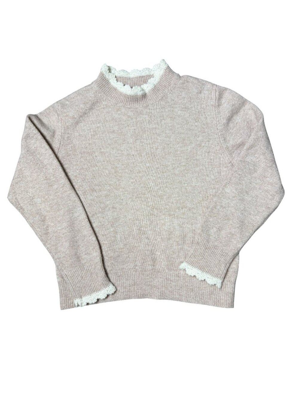 Zara Sweater Kids Size 11-12 Years Medium Tan Ivory Trim Very Soft